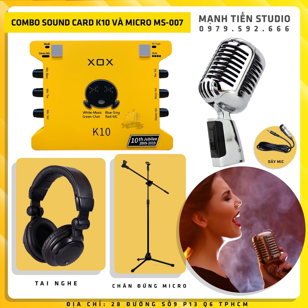 Combo karaoke livestream sân khấu đẳng cấp micro Ami MS-007 tặng kèm chân đứng tai nghe kiểm âm HP960 dây micro bh 12th