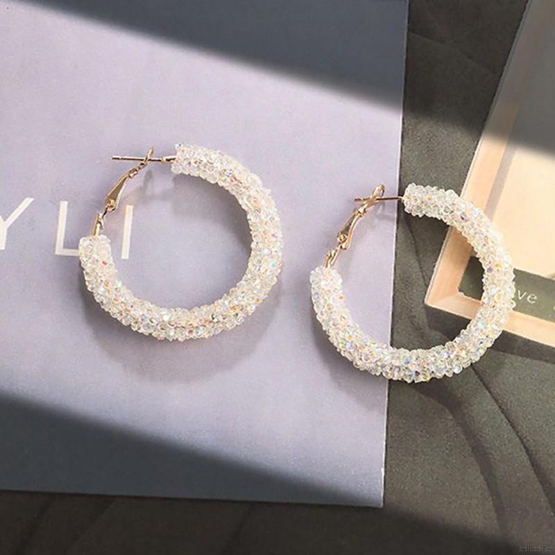 Khuyên tai tròn đính đá pha lê cổ điển