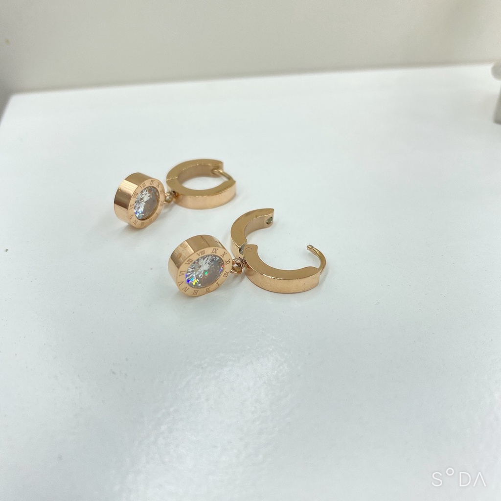 Bông tai nữ titan Zircon đính đá E5-308c - CAM KẾT KHÔNG BAY MÀU