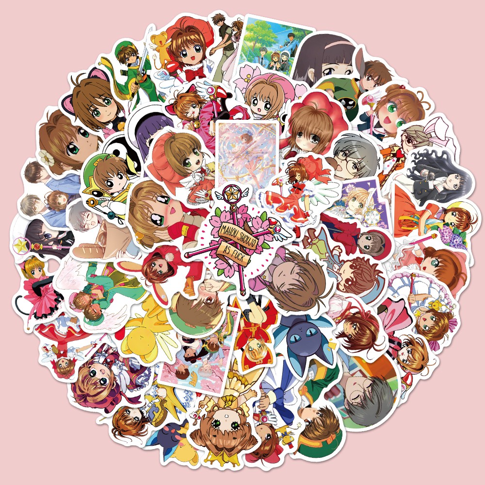 Set 50 hình dán nhân vật hoạt hình Sakura trang trí chống nước