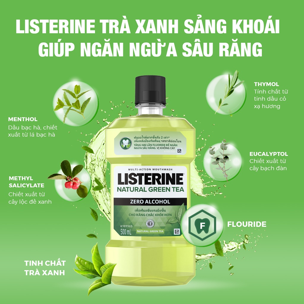 [HÀNG TẶNG KHÔNG BÁN] Nước súc miệng ngừa sâu răng Listerine natural green tea 500ml - 210076355