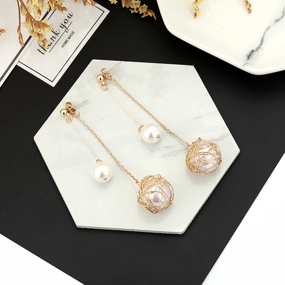 fashion Hollow Weaving Pearl pendant tassel dangle earring woman elegant charm party gold jewelry