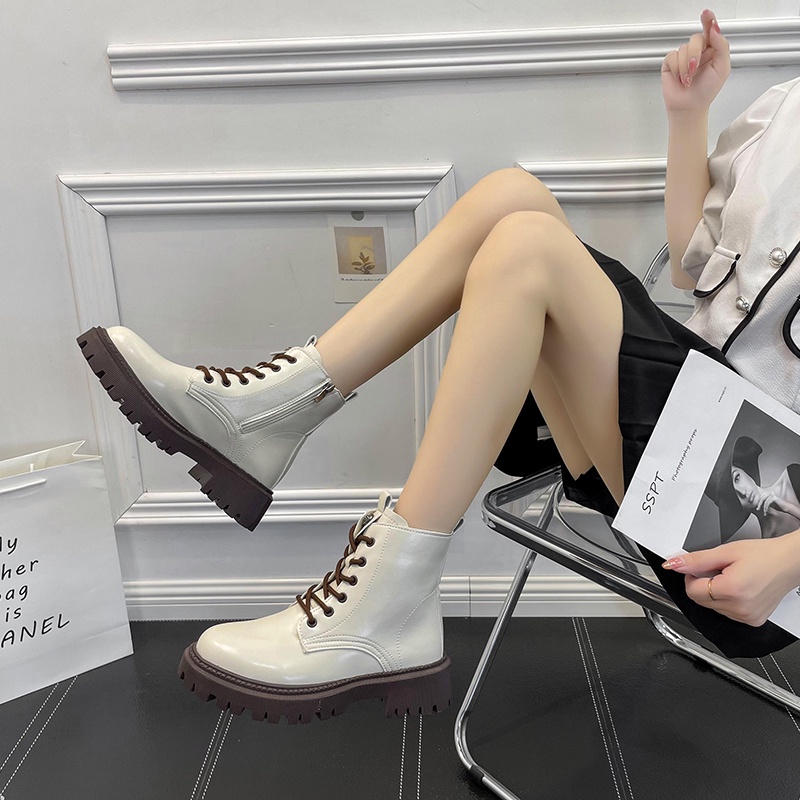 Giày bốt ngắn Martin chiến binh Cao Cấp G597 boot phong cách thời trang Anh dây kéo phía sườn cá tính thiết kế Ulzzang