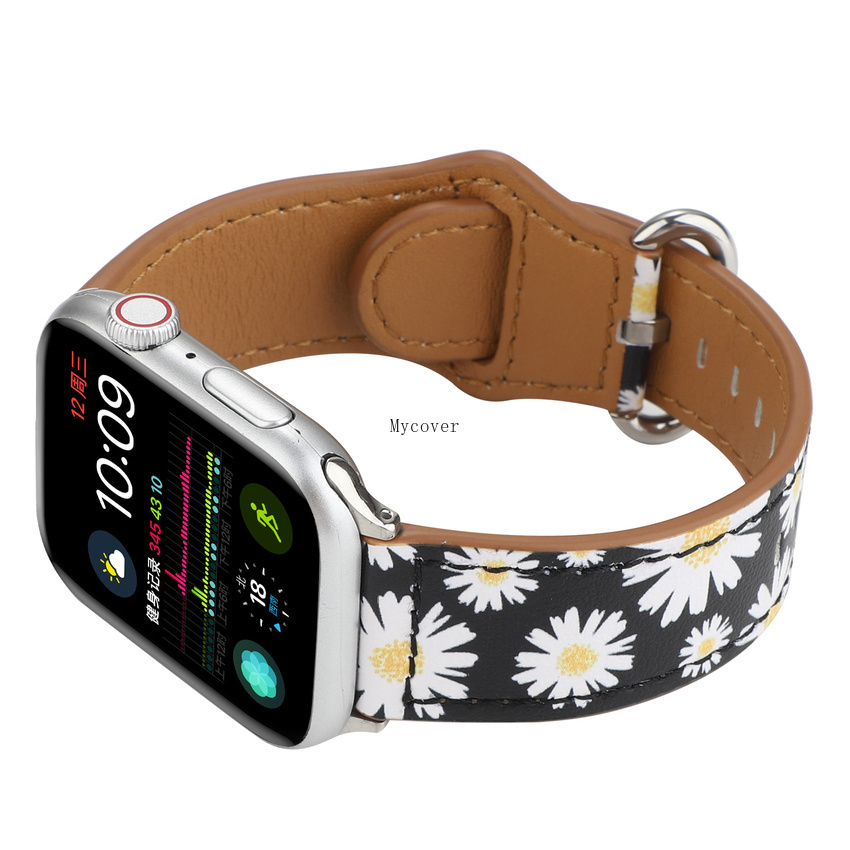 NEW Dây Da Họa Tiết Hoa Cho Đồng Hồ Apple Watch Series 5 4 3 2 1 (Iwatch 38mm 42mm 40mm 42mm)