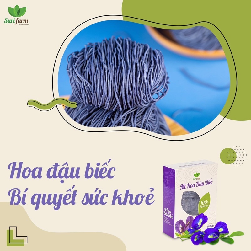 [Giá rẻ] Mì Hoa Đậu Biếc hữu cơ Surifarm 400gr hộp 15 vắt ăn kiêng eatclean
