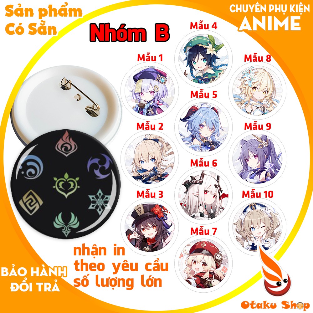 <50 MẪU> Huy hiệu anime Games Genshin Impact pin ghim cài áo, cặp ,túi sách, balo dành cho Otaku