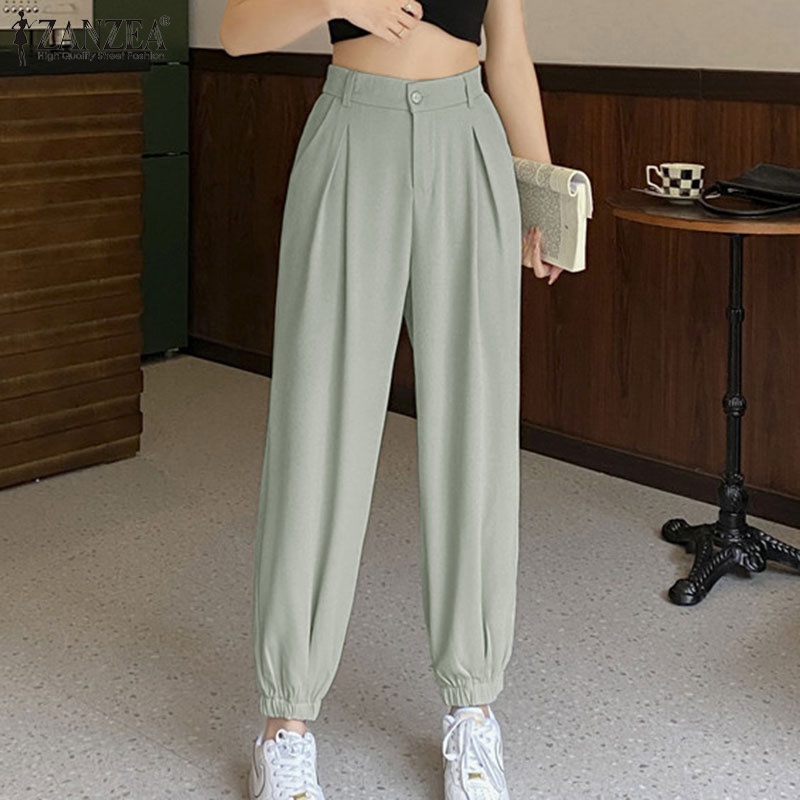 Quần dài ZANZEA lưng cao co giãn phong cách Hàn Quốc thời trang cao cấp cho nữ