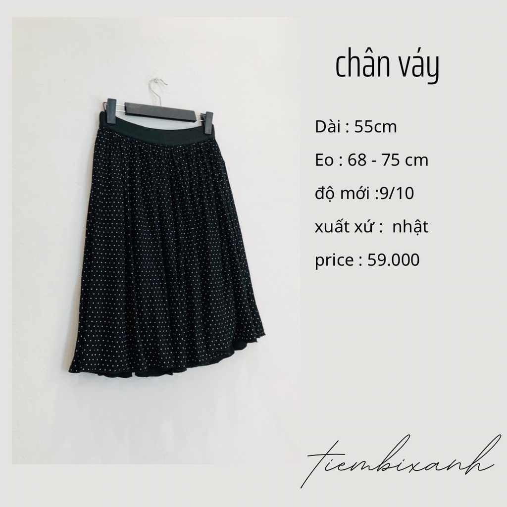 2hand - Chân váy xếp ly dáng xoè màu đen hoạ tiết chấm bi - CV212 - tiembixanh