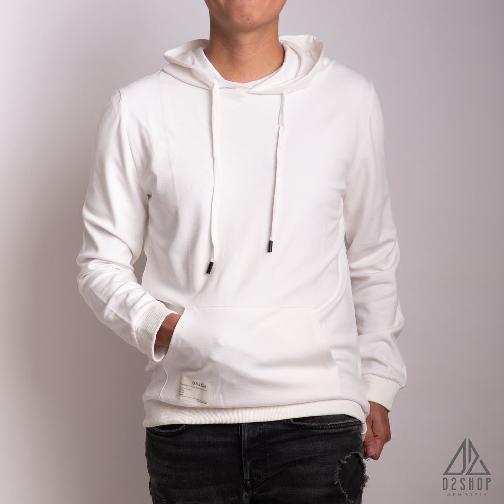Áo hoodie nam D2shop màu trắng, trơn