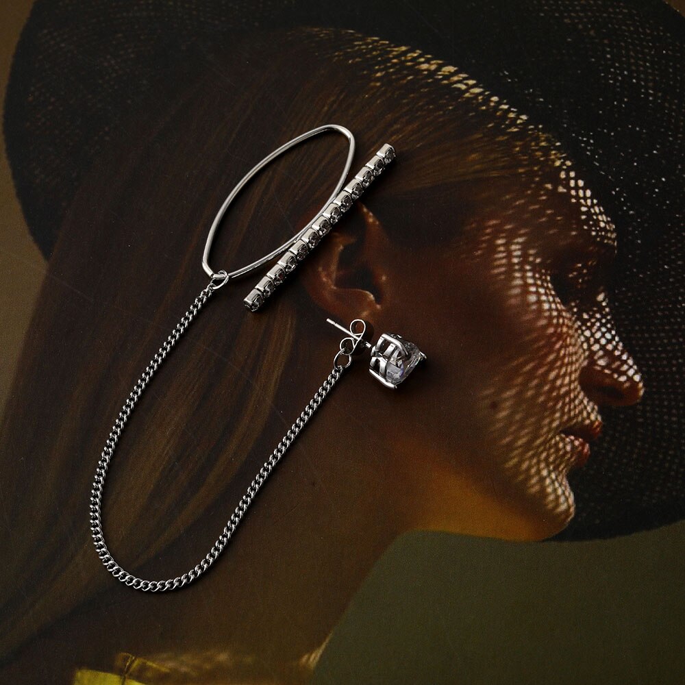 Bông tai có thanh móc đính đá zircon ngọc trai hình học họa tiết sấm chớp hoa tiết dành cho nữ đi tiệc cưới