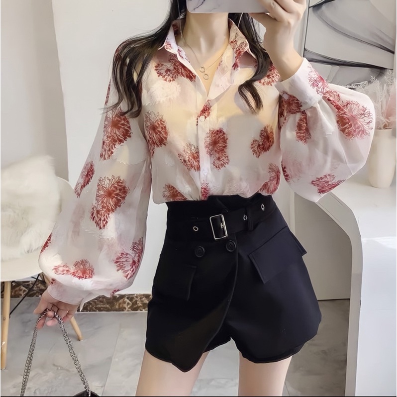 Áo sơ mi tơ ép hoa cao cấp