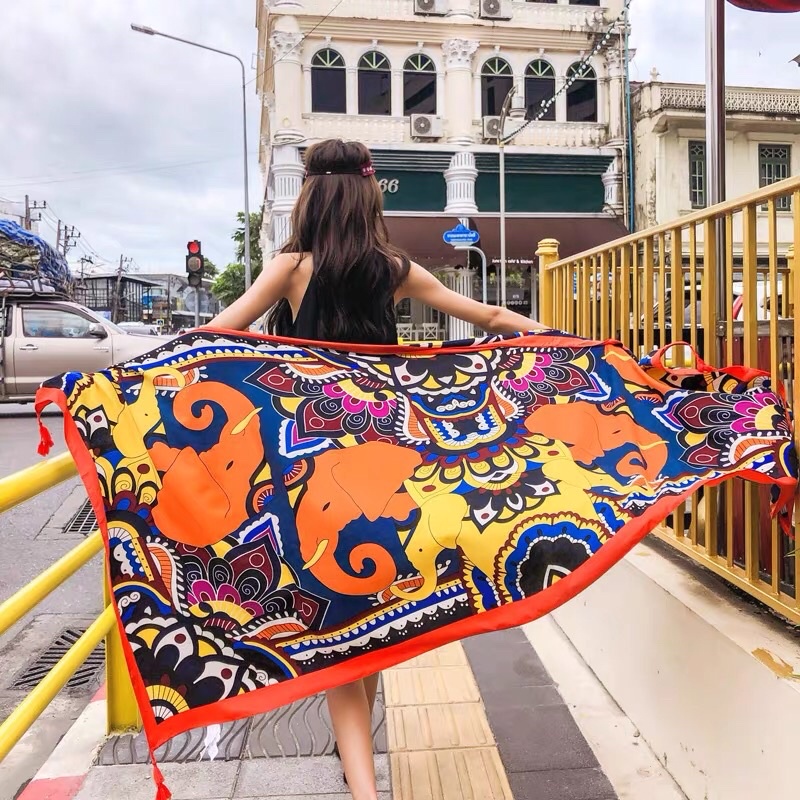 [Hàng Loại 1] Khăn Choàng Đi Biển Chống Nắng Hoạ Tiết Voi Vàng Chụp Ảnh Siêu Đẹp