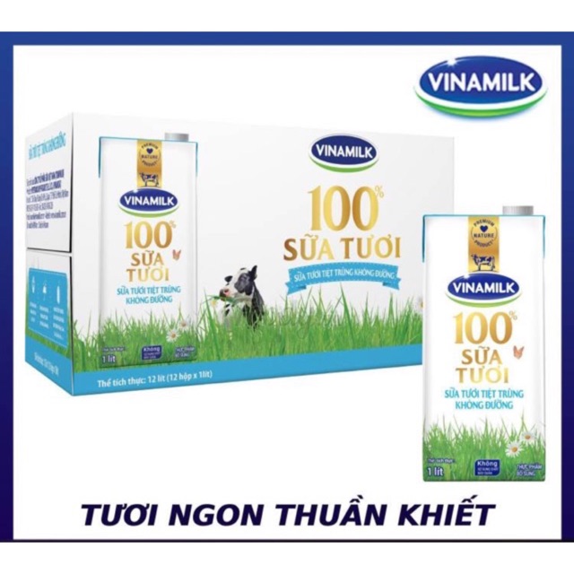 Thùng 12 hộp sữa tươi không đường Vinamilk 100% - 1 lít x 12 hộp