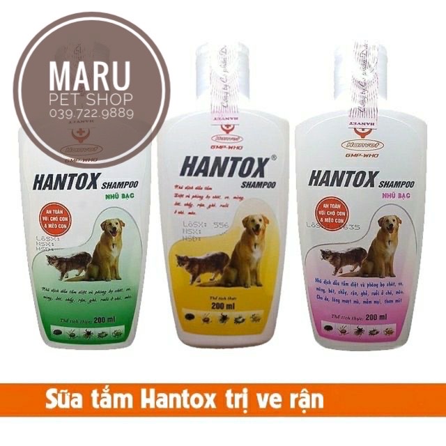 Sữa Tắm Trị Ve Rận Bọ Chét Chó Mèo Hantox Shampoo Hanvet Vàng Xanh Hồng 200ml