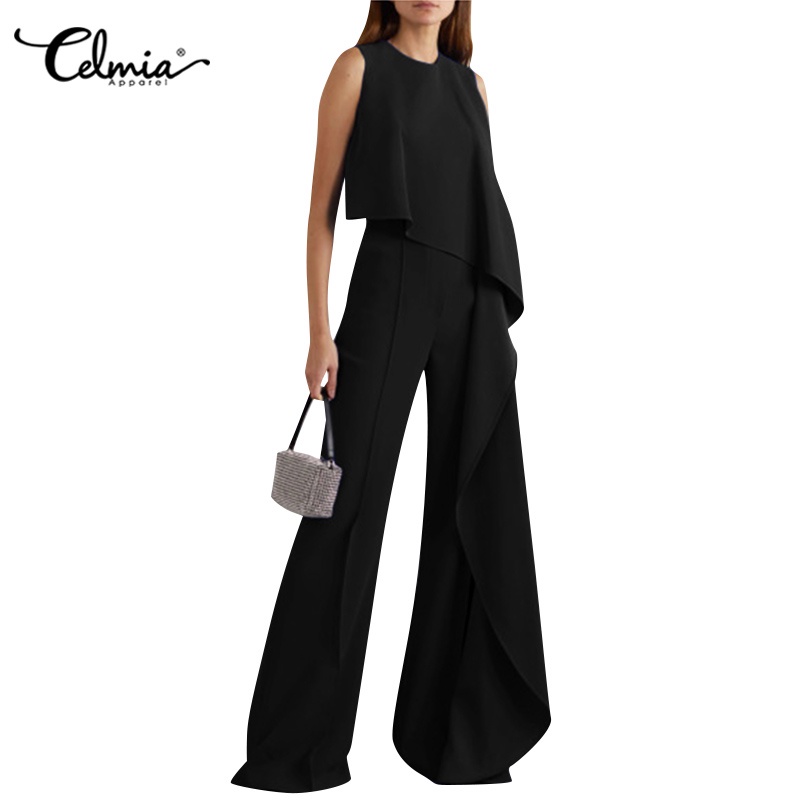 Áo liền quần CELMIA không tay ống rộng có size lớn phong cách thời trang cho nữ