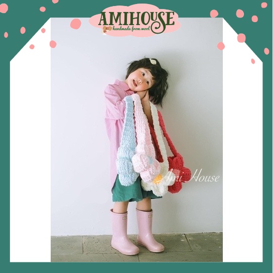 [Tặng kèm móc khoá] Túi Hoa Len baby làm bằng len nhung cao cấp, túi hoa cúc len cho bé, túi móc len