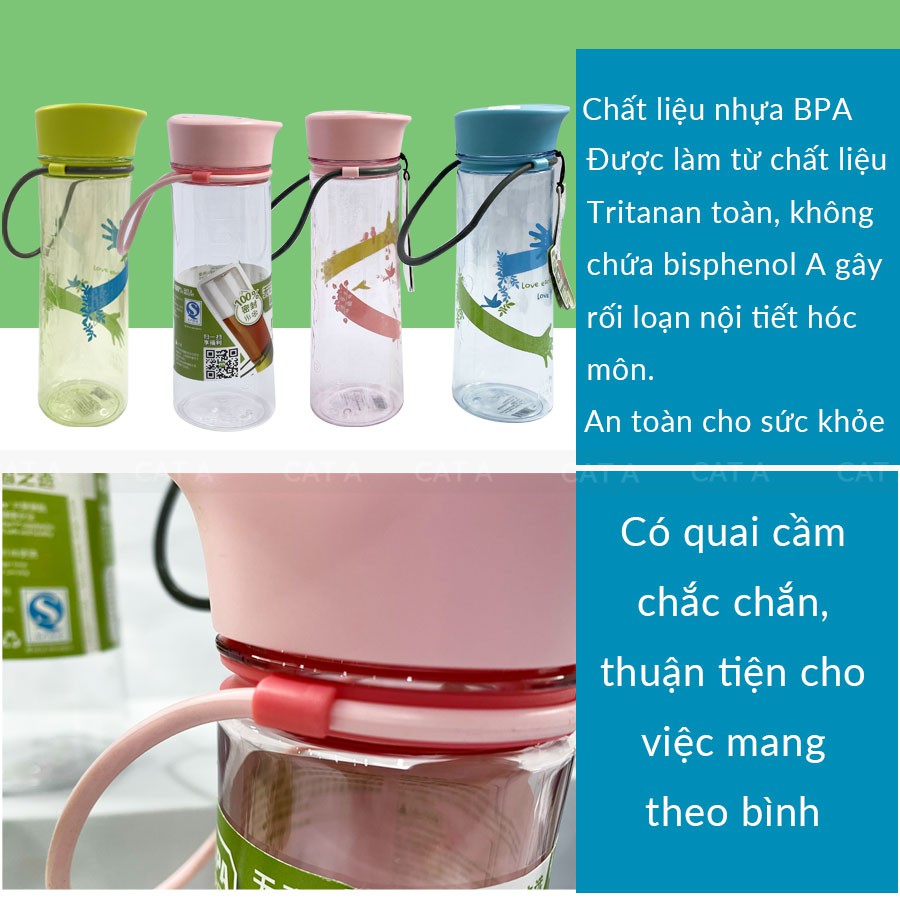 [470ml-1521] BÌNH ĐỰNG NƯỚC FREE MIGO, BÌNH NƯỚC BẰNG NHỰA  BPA  Cao cấp  - An toàn, trong suốt, có rây lọc, quai xách
