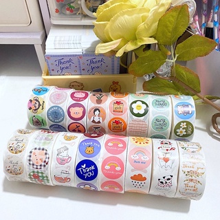 [P1]Tem thank you/cuộn 500 tem 2,5cm trang trí gói hàng hoạ tiết dễ thương