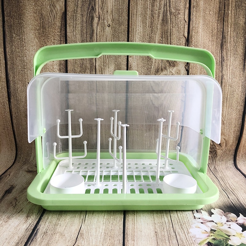 Khay úp bình sữa Việt Nhật Plastic Có thanh cắm, Quai Xách và nặp đậy kín giá kệ úp bình sữa có nắp đậy cao cấp Size to