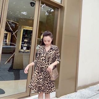 Đầm sơmi da beo form suông (ảnh thật)