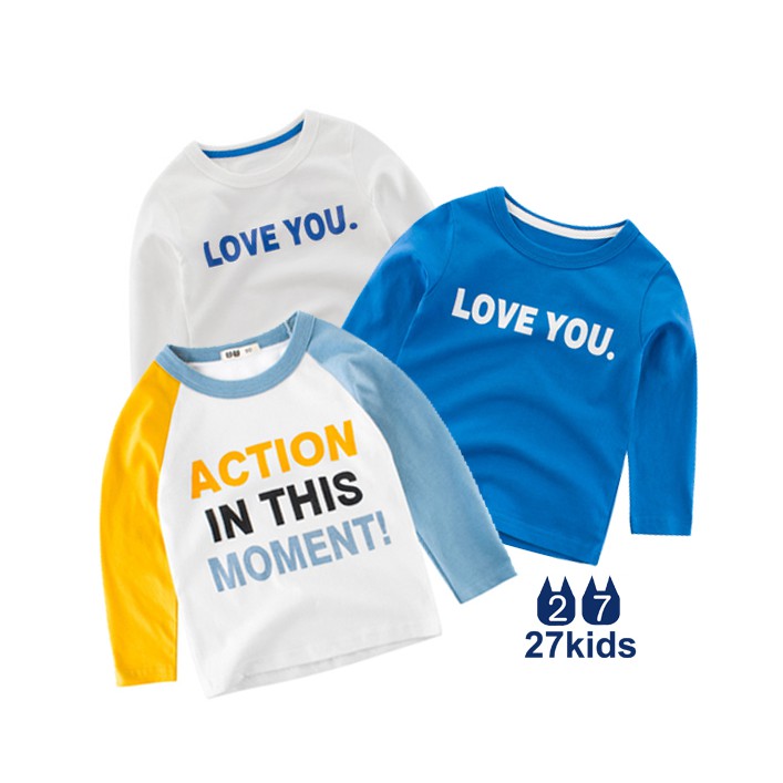 Áo thun cổ lọ bé trai bé gái dài tay in hình chữ đáng yêu chính hãng chất cotton mềm mịn AD4