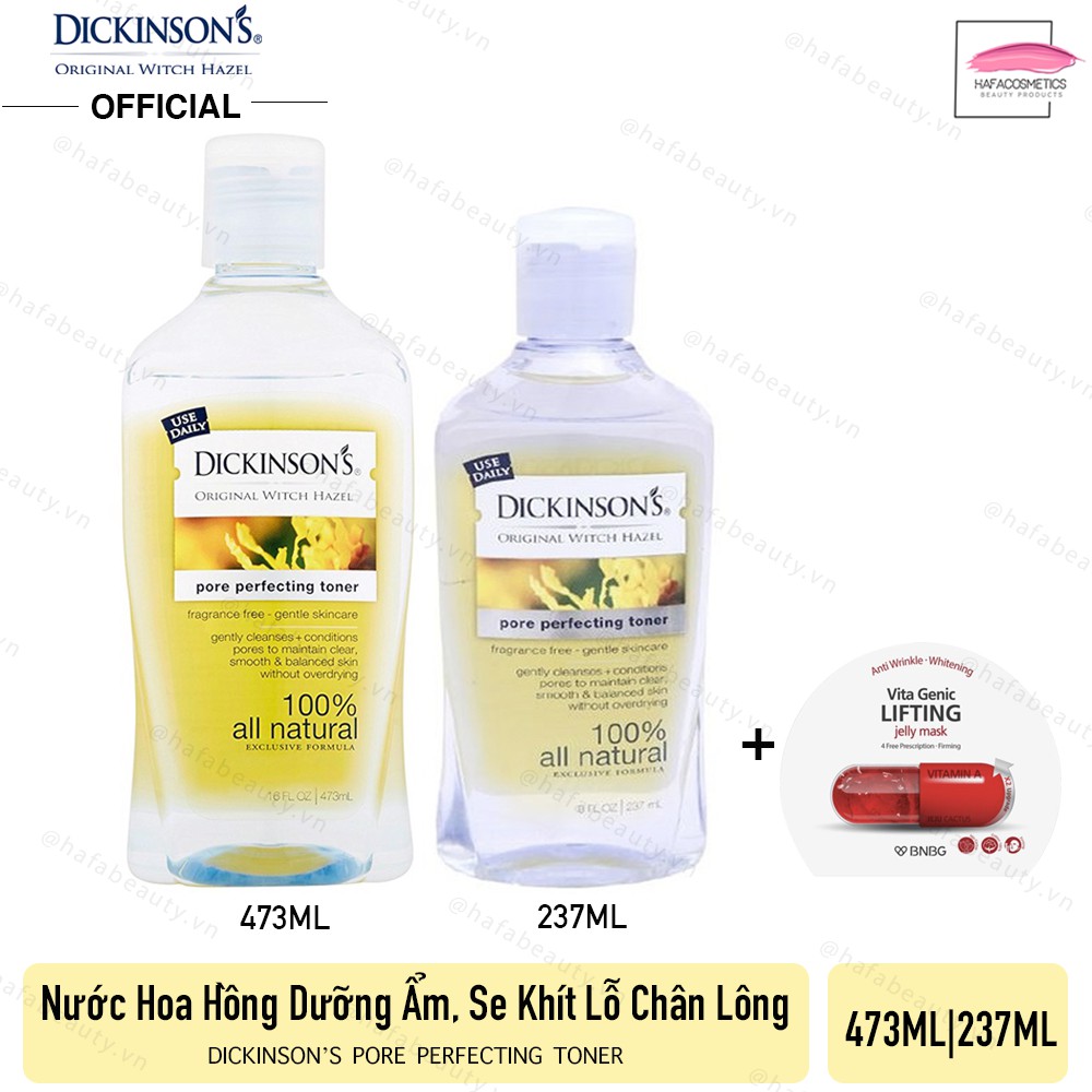 Nước hoa hồng Dickinson's Original Witch Hazel Pore Perfecting Toner+ Tặng 1 Mặt nạ BNBG (ngẫu nhiên)