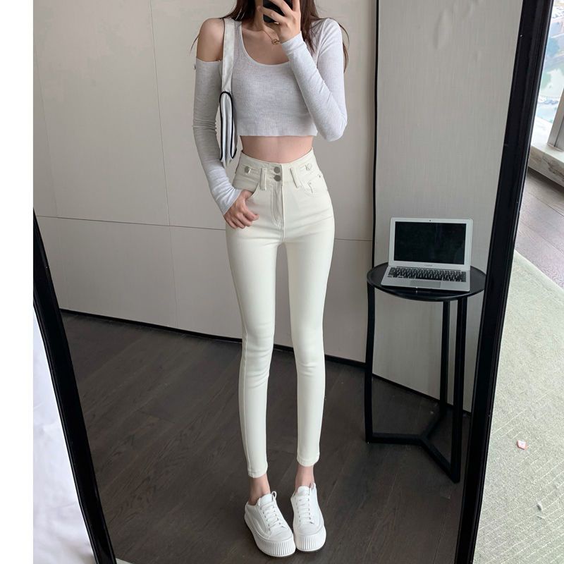 Quần Legging Bút Chì Dáng Ôm Lưng Cao Co Giãn 19% Màu Trắng Thời Trang Xuân Hè Hàng Mới