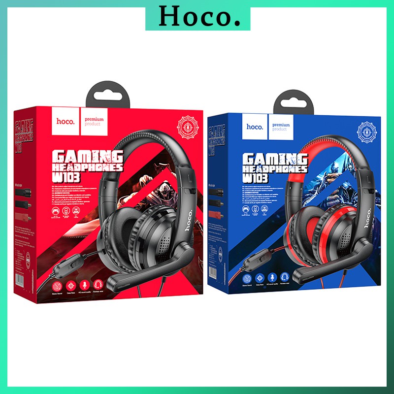 Tai nghe chụp tai có mic game hoco W103 điều chỉnh âm lượng chơi game pubg liên quân trên PC máy tính điện thoại laptop