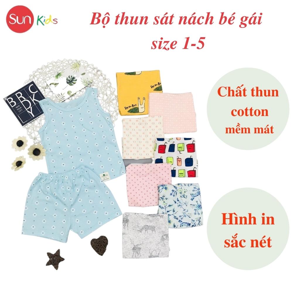 Đồ bộ thun bé gái, bộ ba lỗ cho bé chất cotton, nhiều màu, size 1-5 tuổi - SUNKIDS