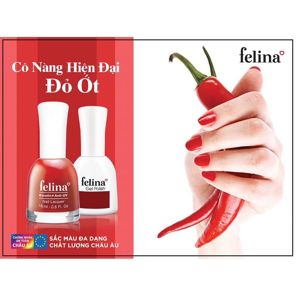 [Mã FMCGMALL - 8% đơn 250K] Sơn móng tay Felina 18ml - Màu Đỏ Ớt - Code CS318