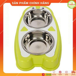 Bát đôi nhựa lòng inox cho chó mèo - GIAO MÀU ngẫu nhiên - The Penguin Dog Bowl