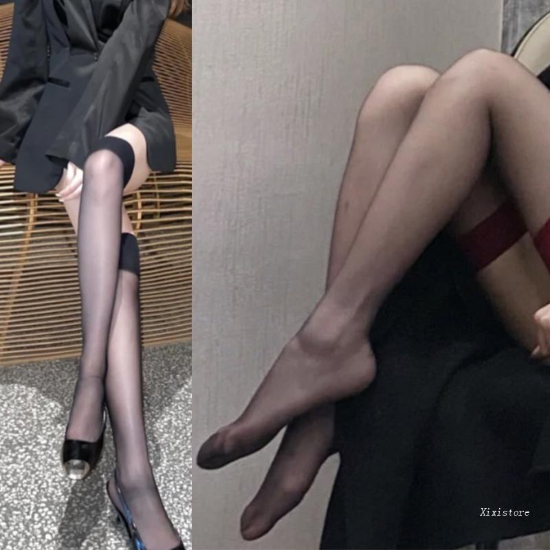 XIXI Tất Lụa Trong Suốt Dài Qua Gối Phối Màu Tương Phản Gợi Cảm Cho Nữ