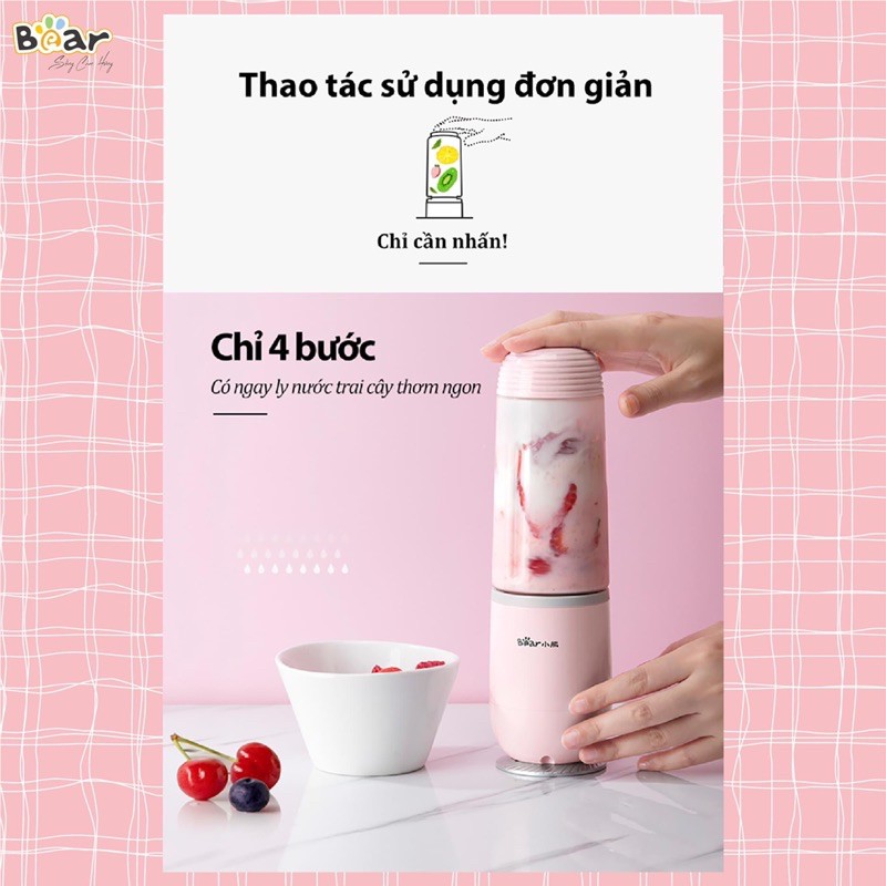 Máy Xay Cầm Tay Bear LLJ-D04B1 Set 02 Cối Xay Kèm Nắp Có Quai Tiện Lợi