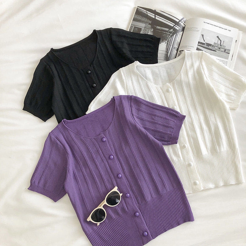 Áo Croptop Dệt Kim Ngắn Tay Dễ Phối Đồ