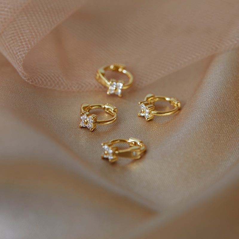 1 Đôi Khuyên Tai Mạ Vàng 14K Đính Đá Thời Trang Cho Nữ