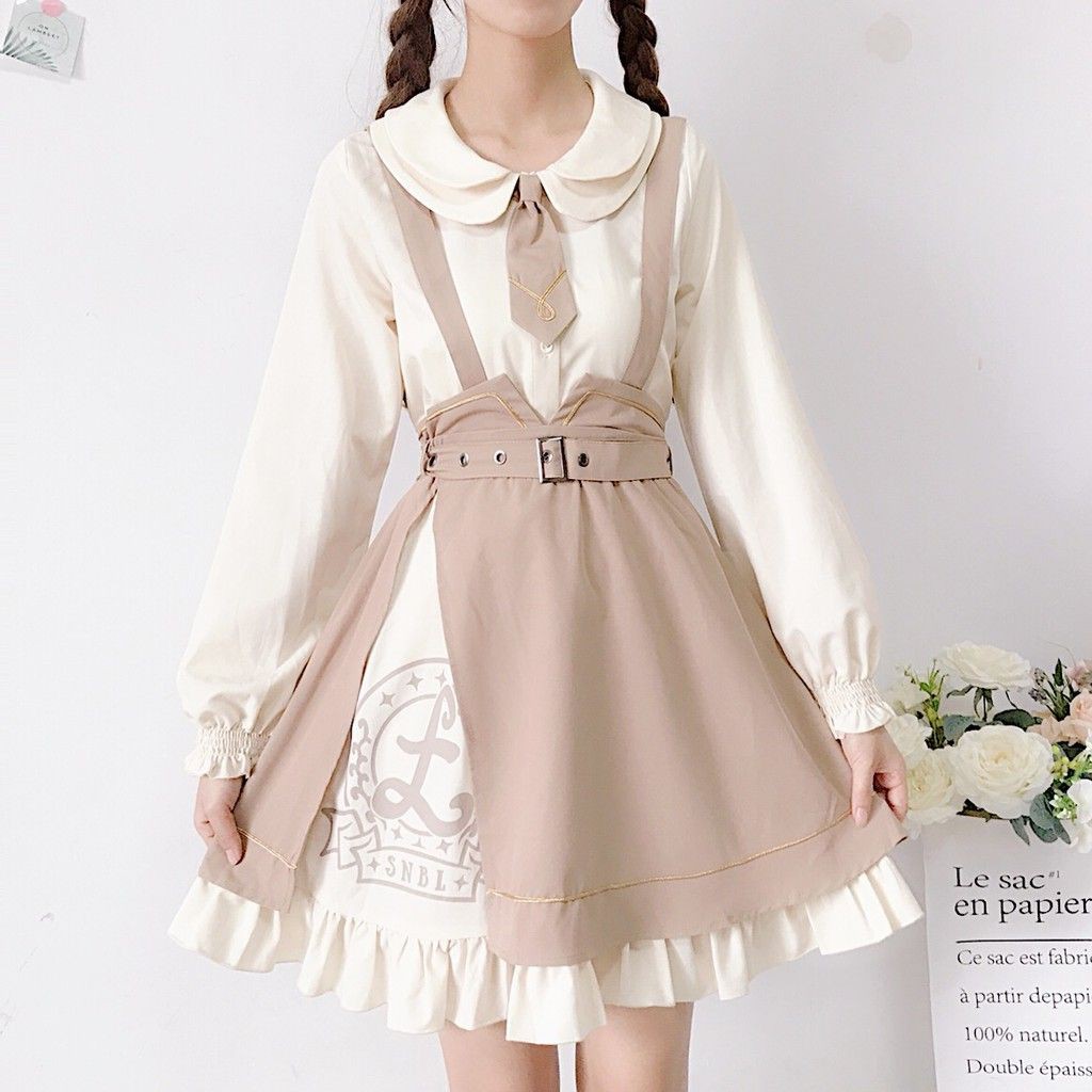 Áo Sơ Mi Kèm Cavat + Váy Yếm Cute