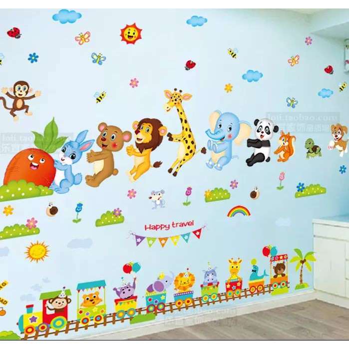 Combo 2 Tranh dán tường, decal dán tường cho bé Hàn Quốc, đề can dán tường cho bé, tranh decal dán tường cho bé