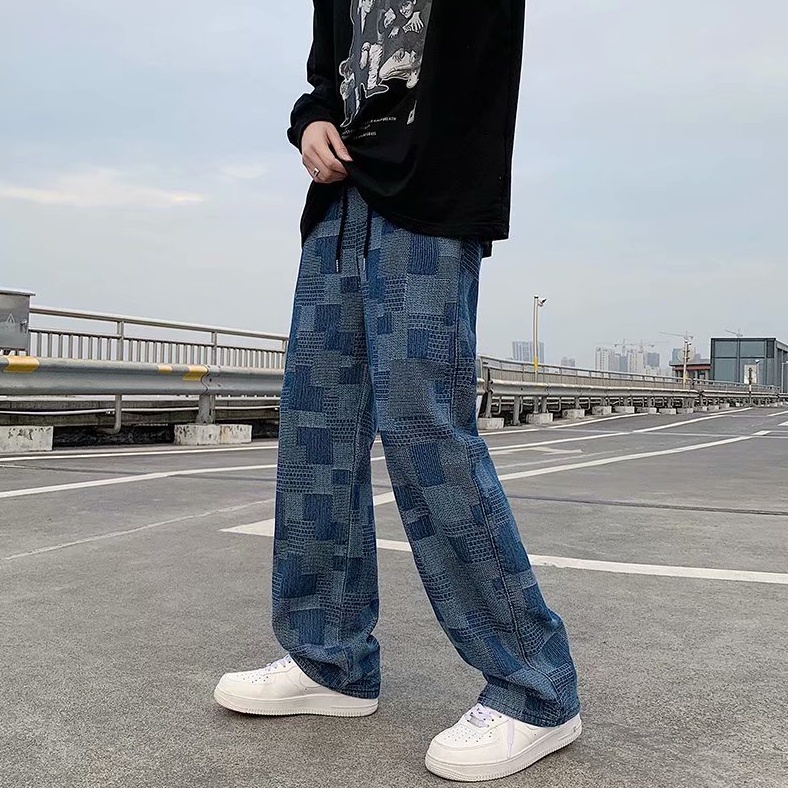 Quần Jeans ống rộng Plus Size phong cách retro Hàn Quốc cho nam fashion quần ống suông bigsize quần nam
