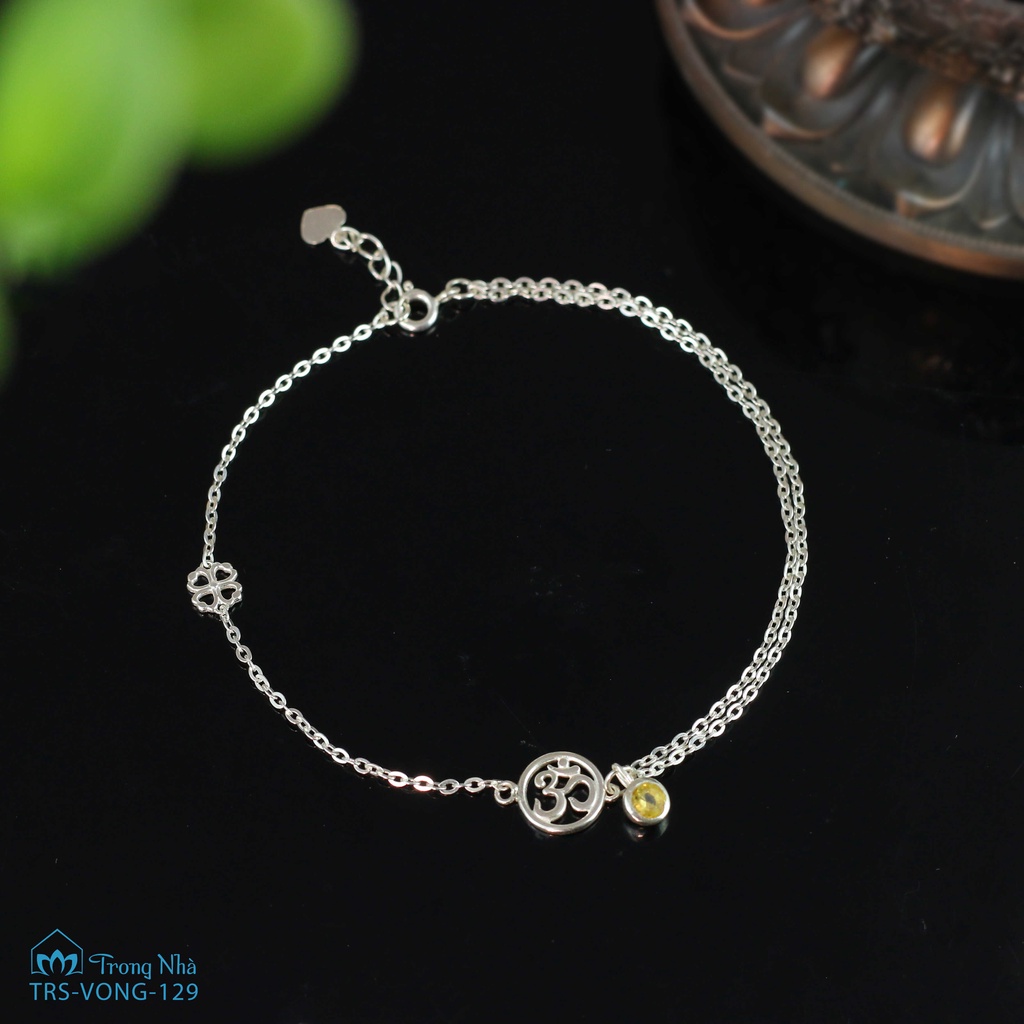 Lắc chân bạc S925 mix charm chữ OM charm Cỏ 4 lá - Trang sức Bình An - Trong Nhà