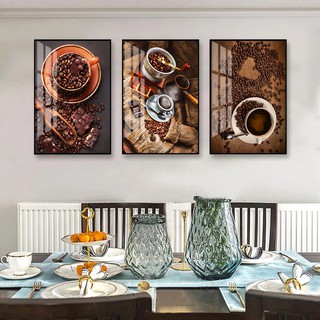 Tranh bộ 3 trang trí quán cà phê trà sữa chất liệu bóng kiếng hoặc kim sa 84PC