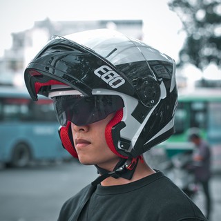 Nón bảo hiểm Lật hàm 2 kính EGO E9 (V1 Trắng Đen)
