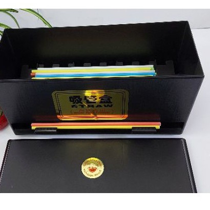 Hộp vân gỗ đựng & chia ống hút sang trọng