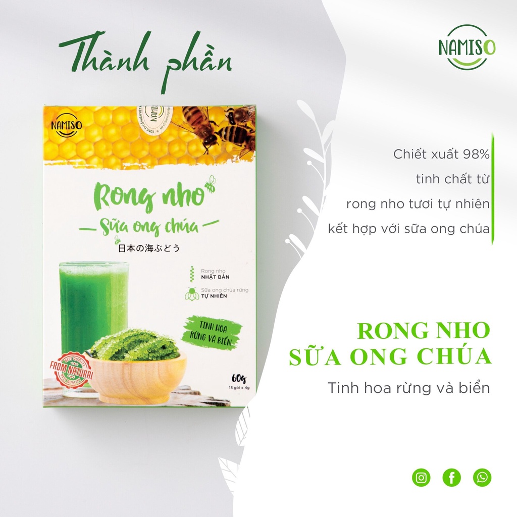 Bột Rong Nho Sữa Ong Chúa Namiso – Hộp 15 gói 60g