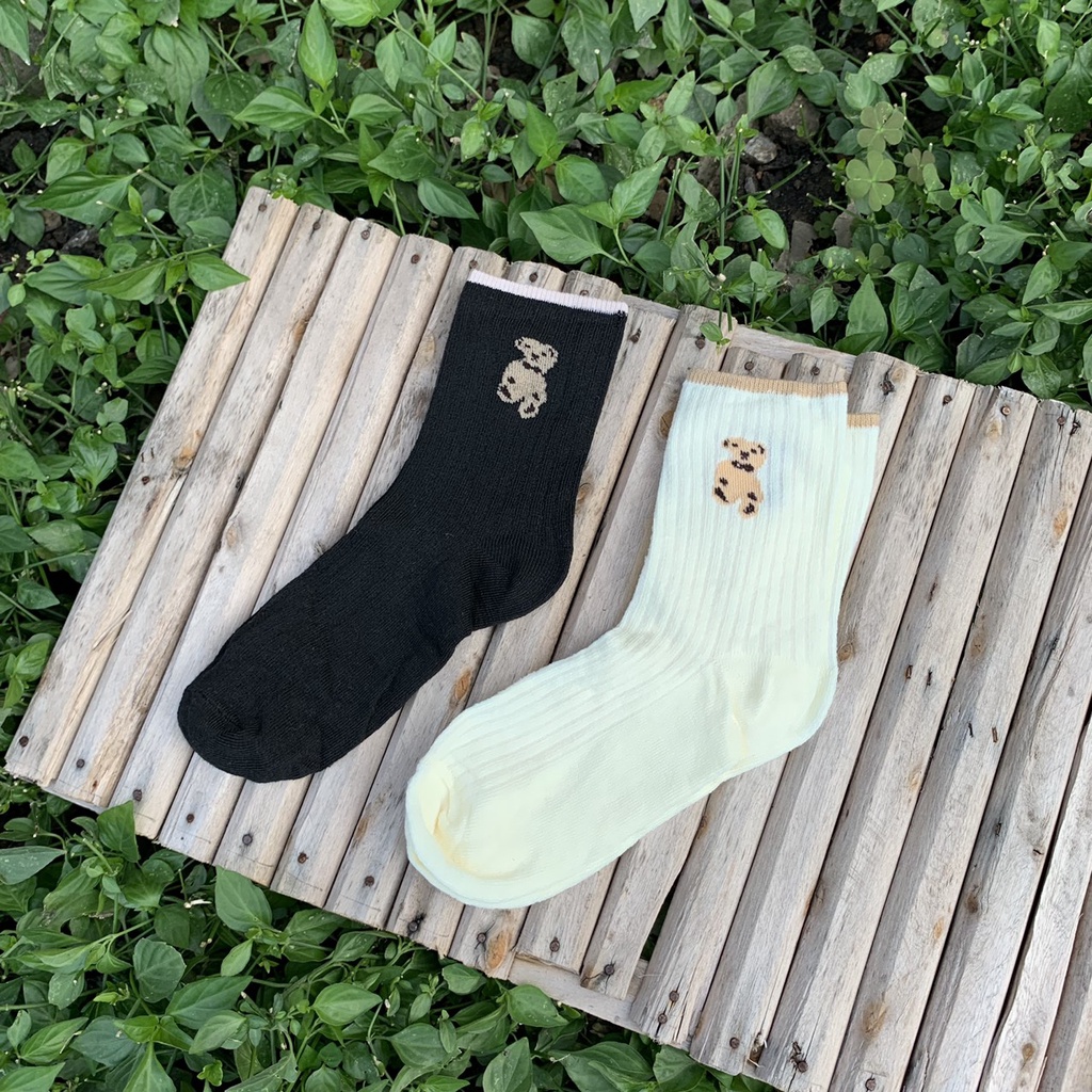Set 5 đôi tất gâu nâu cao cổ len gân Vintage