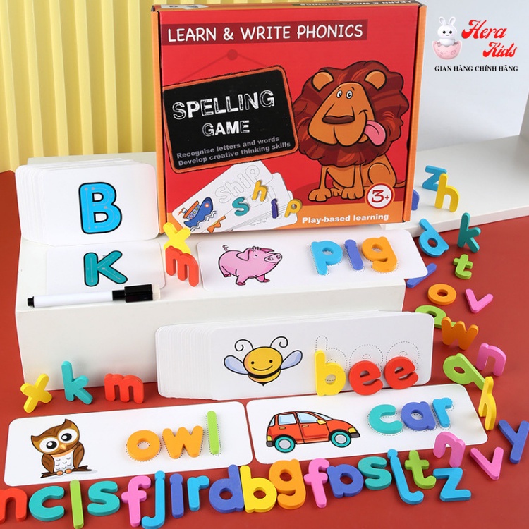 Đồ Chơi Gỗ SPELLING GAME - Trò chơi đánh vần ghép từ vựng Tiếng Anh cho bé vừa chơi vừa học, Đồ chơi trí tuệ