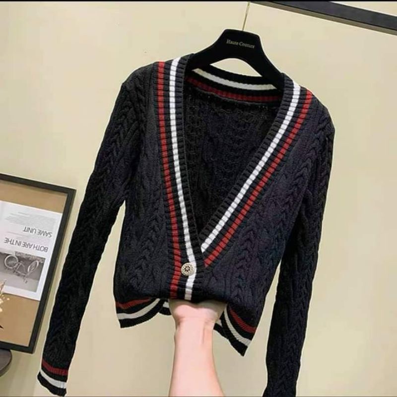 Áo len cadigan vặn thừng Hàng QC dáng ngắn