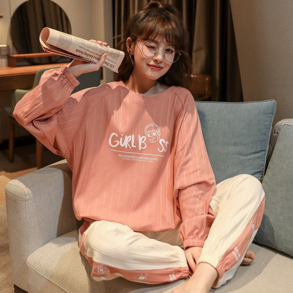 Bộ đồ ngủ, đồ ngủ nữ pijama thu đông dài tay cotton phong cách Hàn Quốc cực dễ thương | BigBuy360 - bigbuy360.vn