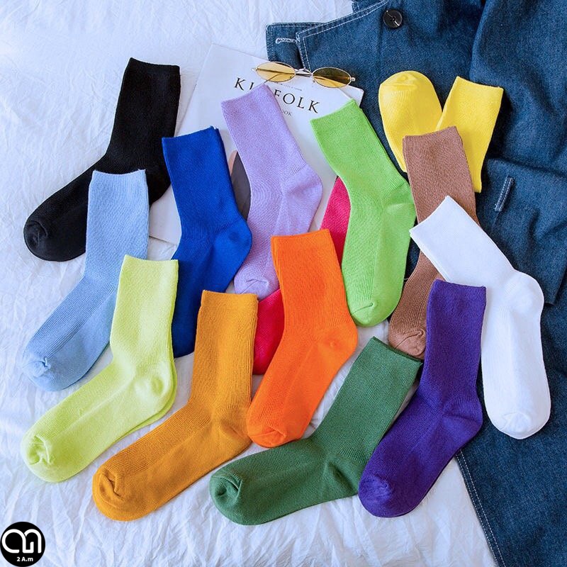 Tất Vớ Nam Nữ Cổ Cao Kẻ Sọc Nhiều Màu Thời Trang Unisex Hàn Quốc