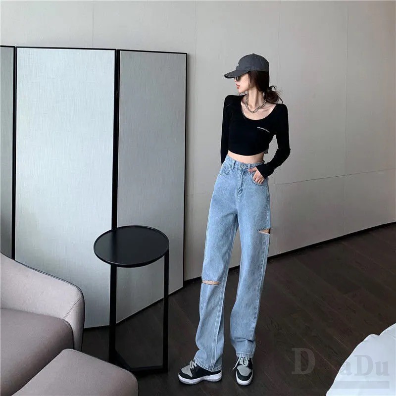 Quần Jeans Cho Nữ Lưng Cao Xẻ Rách Cá Tính Size S-5XL | BigBuy360 - bigbuy360.vn