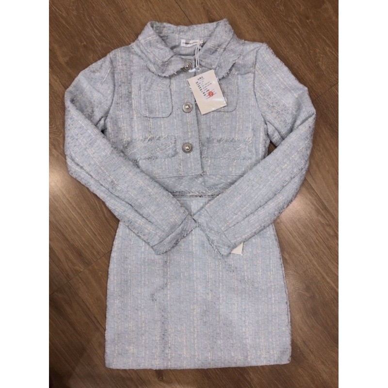 Sét Dạ Tweed Tay Dài Cao Cấp  SẴN MÀU XANH- -FREESHIP